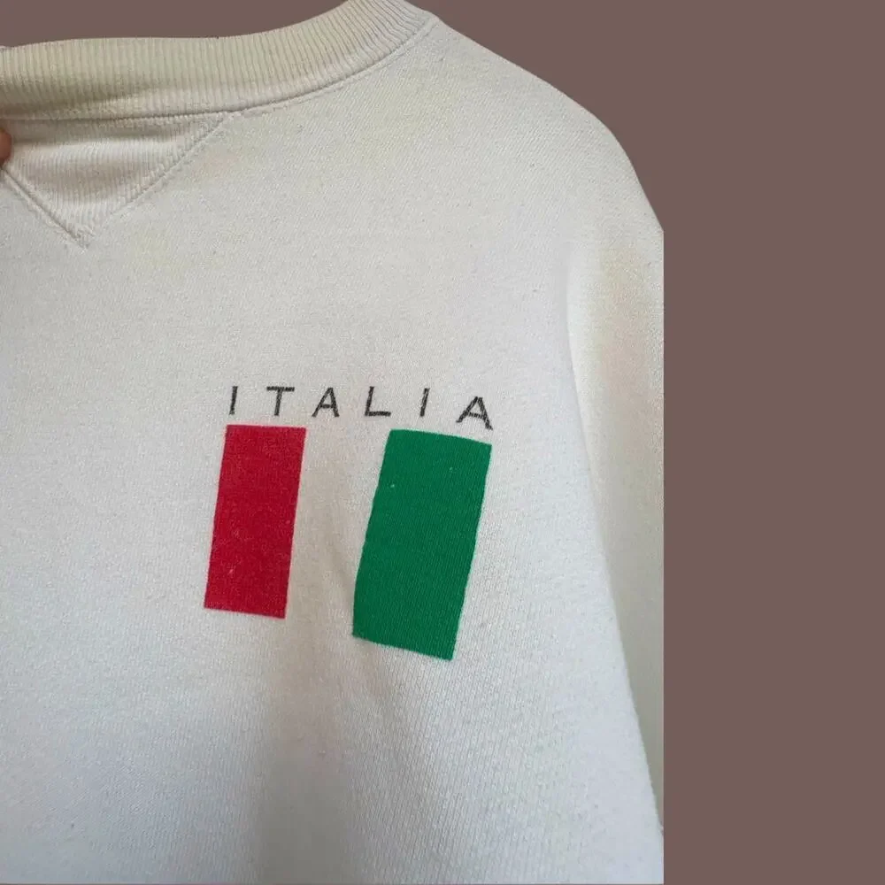 Italia Flag Sweatshirt | White Cotton Blend | Size L | Vintage